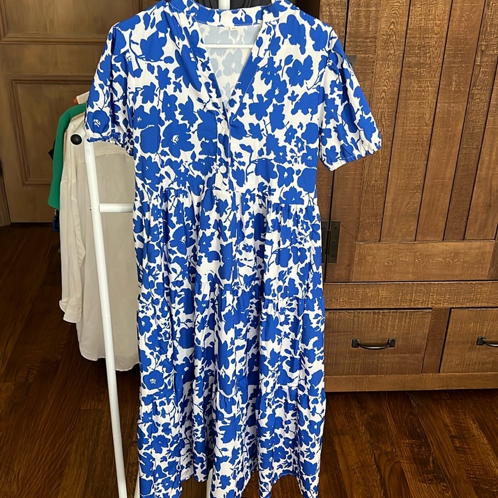 Women’s blue and white floral dress